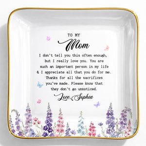 To My Mom I Love You Birth Month Flowers Ceramic Gift - Personalized Custom Jewelry Dish, Ceramic Dish, Square Shape - MOM415_SCRF
