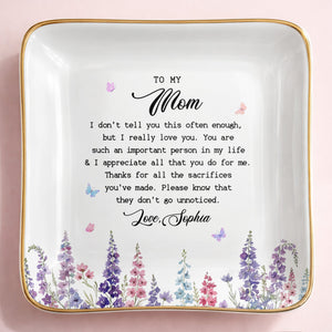 To My Mom I Love You Birth Month Flowers Ceramic Gift - Personalized Custom Jewelry Dish, Ceramic Dish, Square Shape - MOM415_SCRF