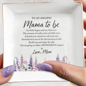 To An Amazing Mama To Be Birth Month Flowers Heart Jewelry Holder - Personalized Custom Jewelry Dish, Square Ceramic Dish - MOM416_SCRD