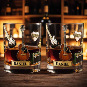 Music Is Life With Guitars And Amplifier Gear - Personalized Custom Whiskey Glass - MUSIC008_RWG