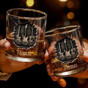 Rock On With Your Favorite Guitars Featuring Three 3D Guitars - Personalized Custom Whiskey Glass - MUSIC097_RWG
