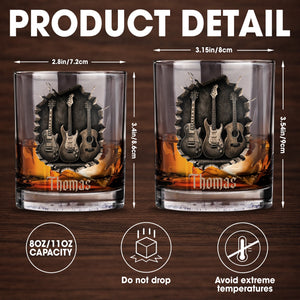 Rock On With Your Favorite Guitars Featuring Three 3D Guitars - Personalized Custom Whiskey Glass - MUSIC097_RWG
