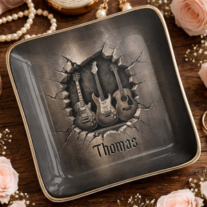 Rock On With Your Own Custom Stage Style Guitars 3D Effect - Personalized Custom Jewelry Dish, Ceramic Dish, Square Shape - MUSIC097_SCRF