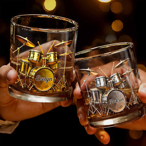 Music Is The Heartbeat Of The Soul Drum Kit Design - Personalized Custom Whiskey Glass - MUSIC119_RWG