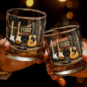 Studio With Guitars And Amplifiers Custom 3D Effect Design - Personalized Custom Whiskey Glass - MUSIC152_RWG