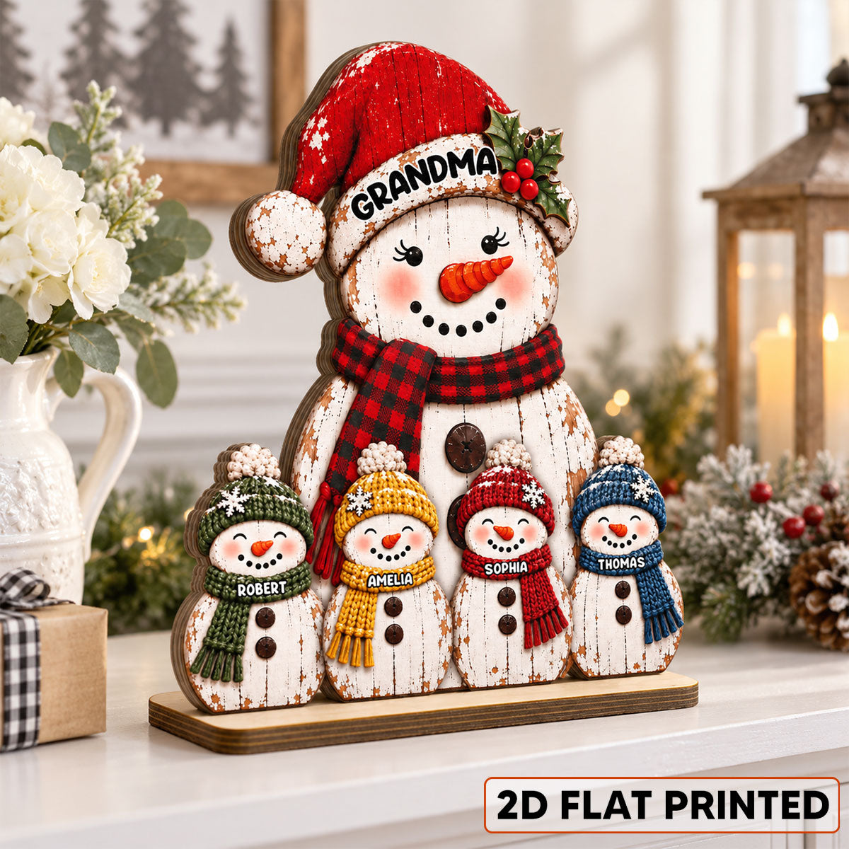 Rustic Grandma Grandkids Snowman - Personalized 2-Layered Wooden Plaque - Christmas Gift For Grandma, Mom