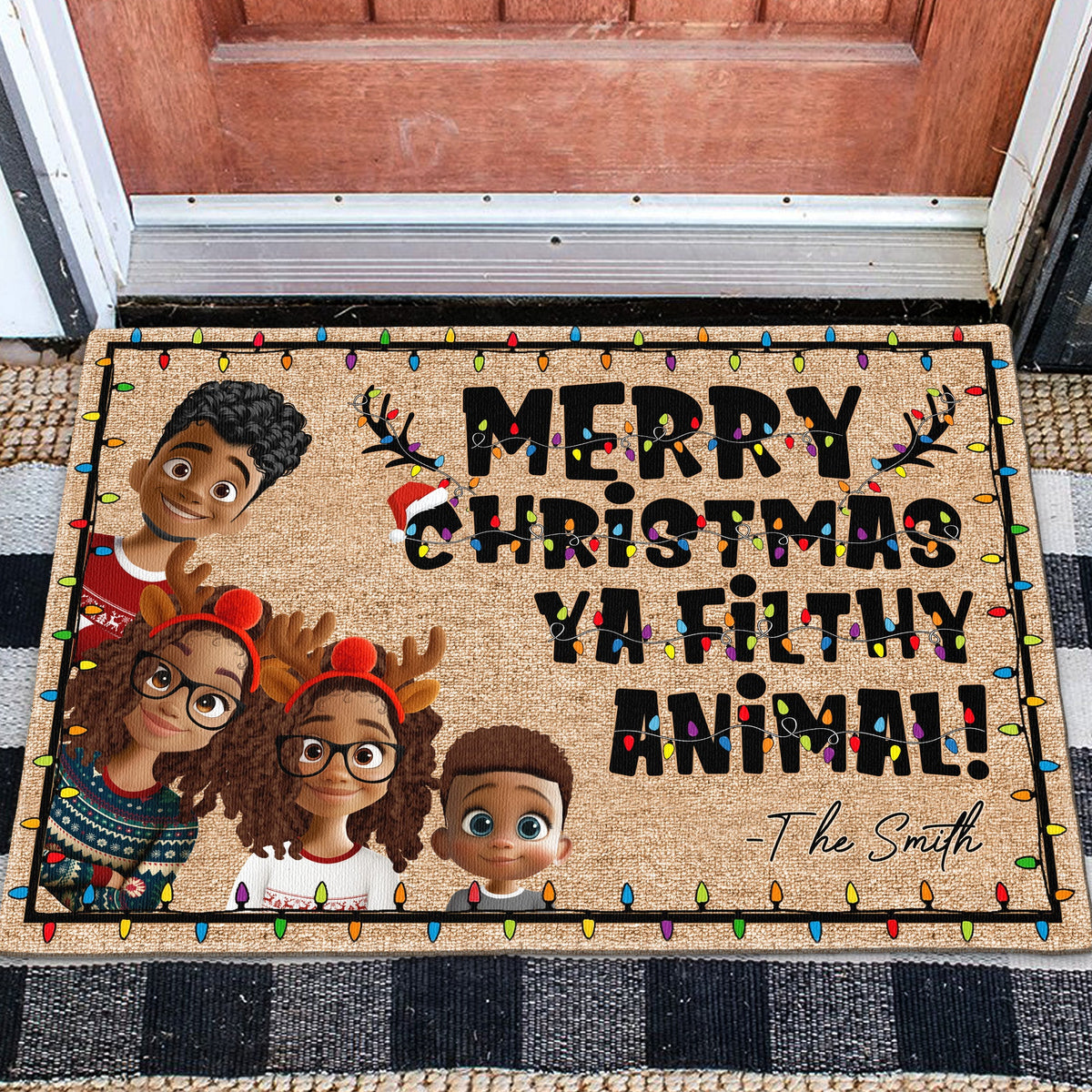 Merry Christmas Ya Filthy Animal - Personalized Doormat - Christmas Gift For Mom, Dad
