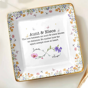Love Between Aunt & Niece, Flowers And Butterflies - Personalized Custom Jewelry Dish, Ceramic Dish, Square Shape - NCE003_SCRF