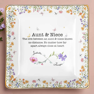 Love Between Aunt & Niece, Flowers And Butterflies - Personalized Custom Jewelry Dish, Ceramic Dish, Square Shape - NCE003_SCRF