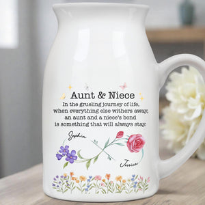Aunt And Niece's Bond, Flowers and Butterfly - Personalized Ceramic Flower Vase