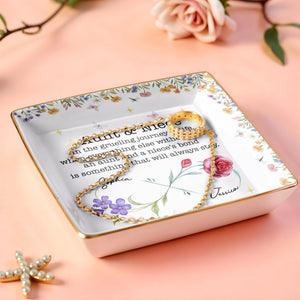 Aunt & Niece Bond, Decorated With Flowers And Butterflies - Personalized Custom Jewelry Dish, Ceramic Dish, Square Shape - NCE010_SCRF