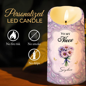 To My Niece, Beautiful Flowers and Butterflies - Personalized Custom LED Candle - NCE013_LECA
