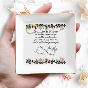 Auntie & Niece Always Together With Flowers And Branches - Personalized Custom Jewelry Dish, Square Ceramic Dish - NCE024_SCRD