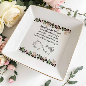 Auntie & Niece Always Together With Flowers And Branches - Personalized Custom Jewelry Dish, Square Ceramic Dish - NCE024_SCRD