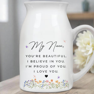 You're Beautiful, Believe In You, Flowers Heart Design - Personalized Ceramic Flower Vase