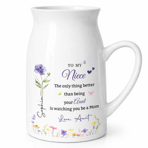 To My Niece Better Than Being Aunt Birth Month Flowers - Personalized Ceramic Flower Vase