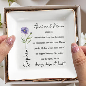 Aunt And Niece Share An Unbreakable Bond Custom Birth Month Flower - Personalized Custom Jewelry Dish, Square Ceramic Dish - NCE061_SCRD