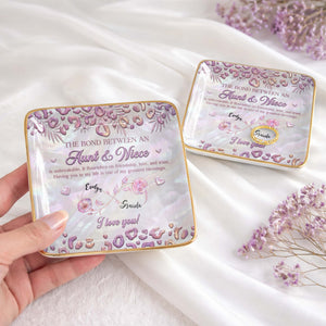 The Bond Between An Aunt And Niece With Custom Birth Month Flowers - Personalized Custom Jewelry Dish, Ceramic Dish, Square Shape - NCE064_SCRF