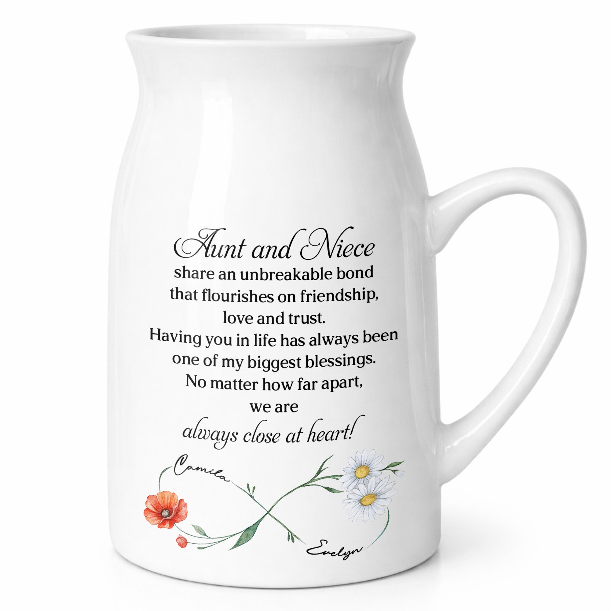 Aunt And Niece Share An Unbreakable Bond Custom Birth Month Flowers - Personalized Ceramic Flower Vase