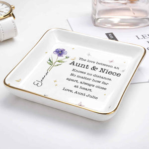 The Love Between An Aunt And Niece With Watercolor Flowers - Personalized Custom Jewelry Dish, Ceramic Dish, Square Shape - NCE091_SCRF