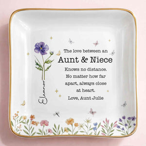 The Love Between An Aunt And Niece With Watercolor Flowers - Personalized Custom Jewelry Dish, Ceramic Dish, Square Shape - NCE091_SCRF