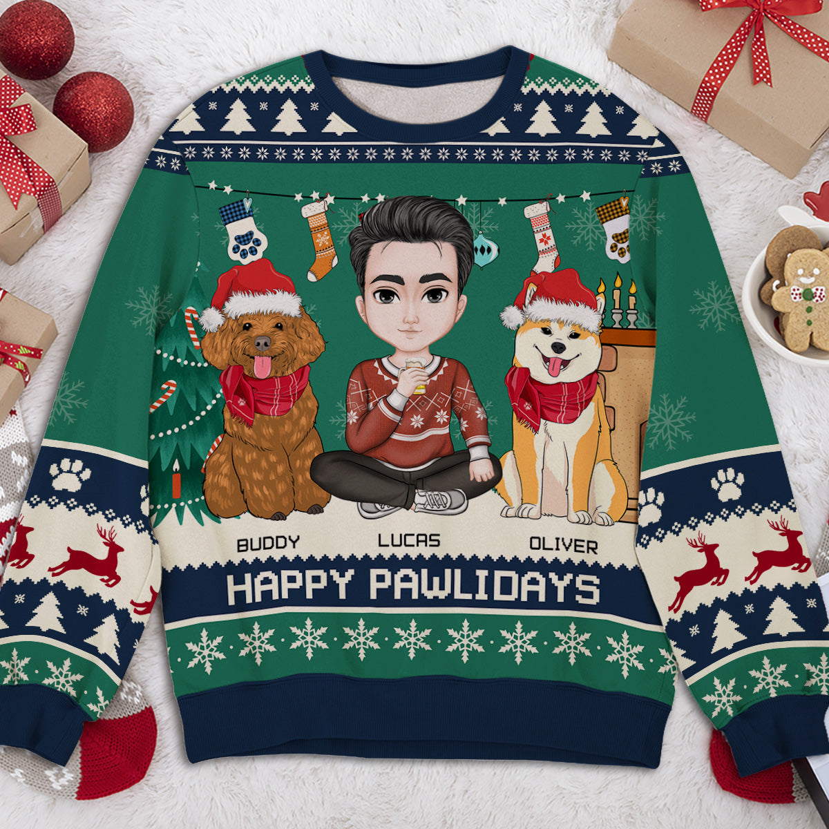 Snowy Pawlidays Dog Dad - Personalized All-Over-Print Sweatshirt