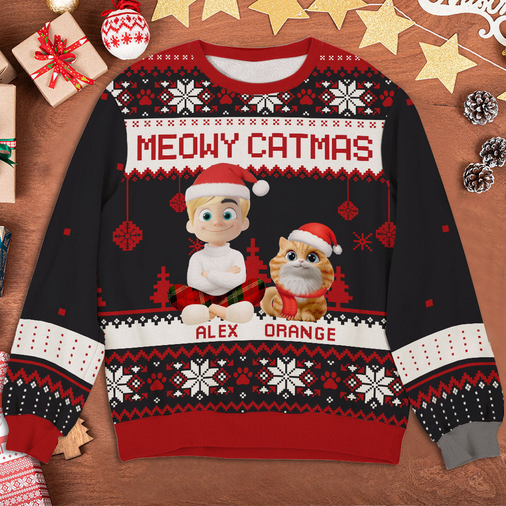 Merry Catmas Dad Cartoon - Personalized All-Over-Print Sweatshirt
