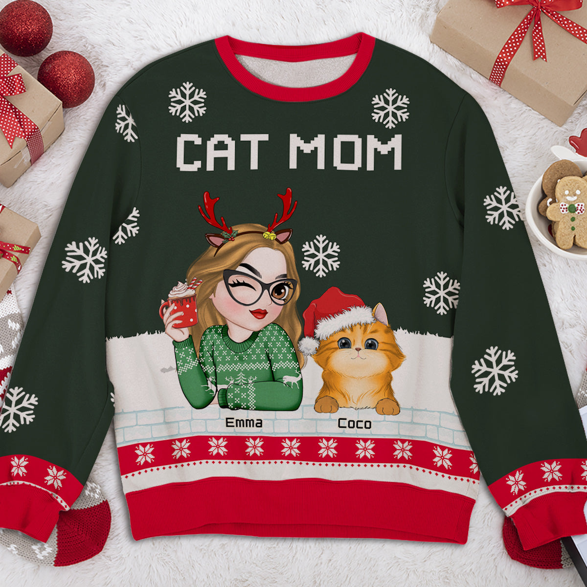 Winter Cat Mom Dad - Personalized All-Over-Print Sweatshirt