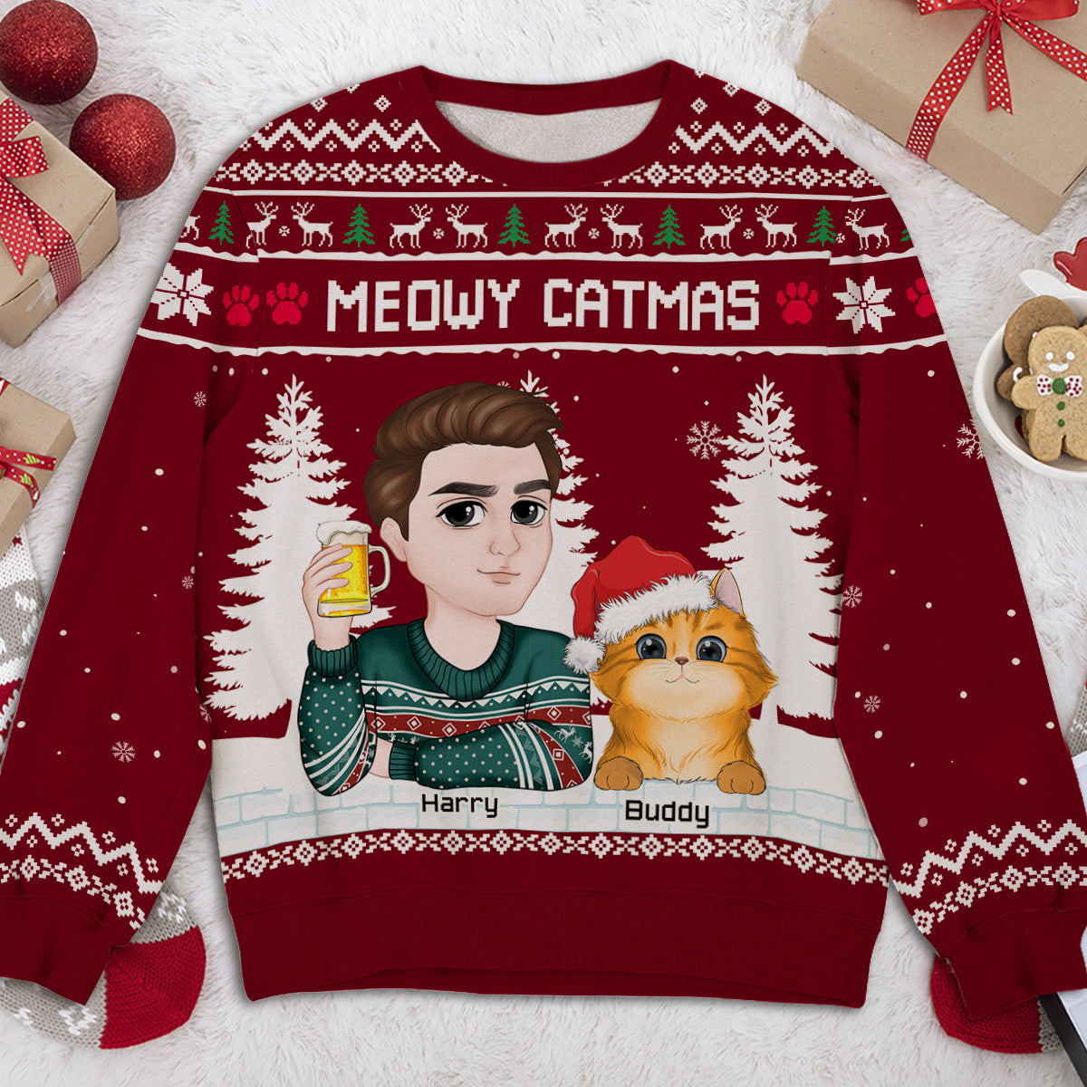 Meowy Catmas To My Mom Dad - Personalized All-Over-Print Sweatshirt