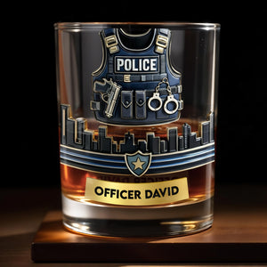 Customizable Tribute For Police Officers - Personalized Custom Whiskey Glass - OFC027_RWG