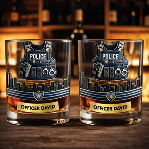Customizable Tribute For Police Officers - Personalized Custom Whiskey Glass - OFC027_RWG