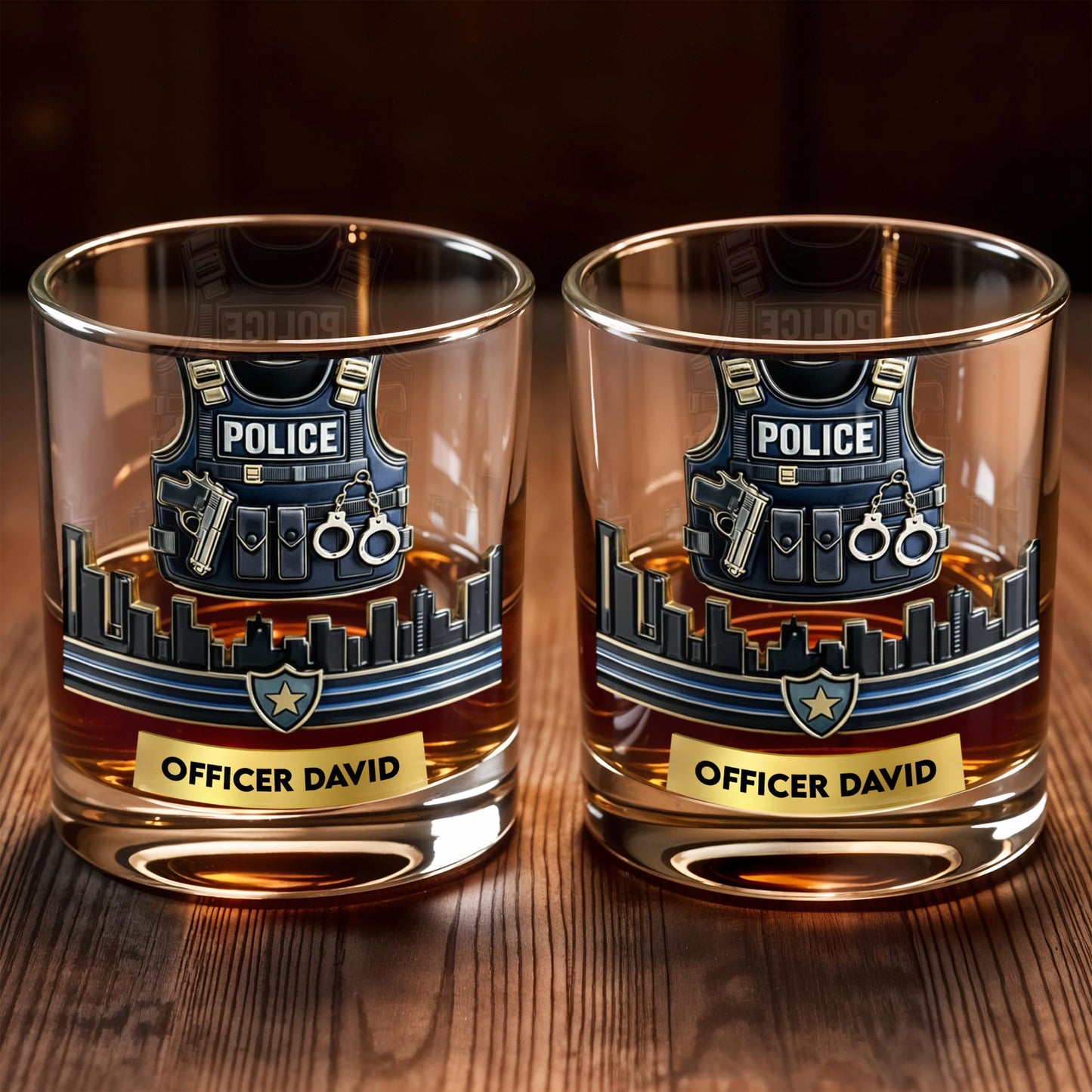 Customizable Tribute For Police Officers - Personalized Custom Whiskey Glass - OFC027_RWG