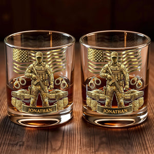 Celebrate Heroic Service With Police Officer Emblem and American Flag - Personalized Custom Whiskey Glass - OFC028_RWG