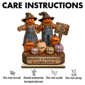 Grandma Grandpa's Pumpkin Patch Scarecrow - Personalized 2-Layered Wooden Plaque - Halloween Fall Decor for Her