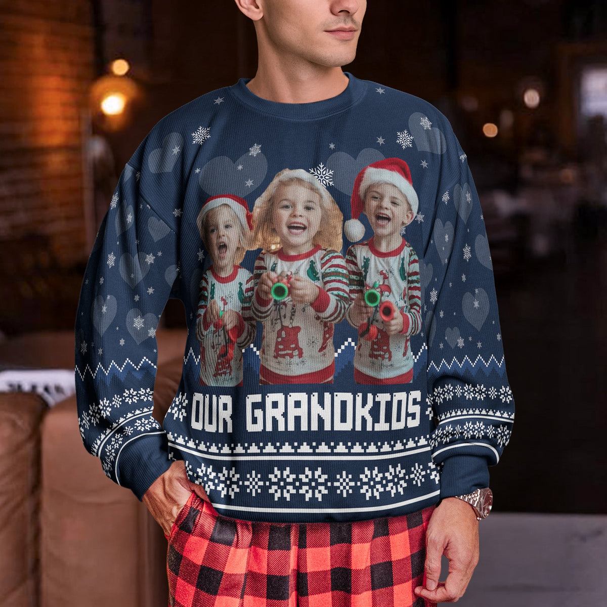Our Grandkids - Personalized Photo Ugly Sweater - Christmas Gift For Grandma, Grandpa