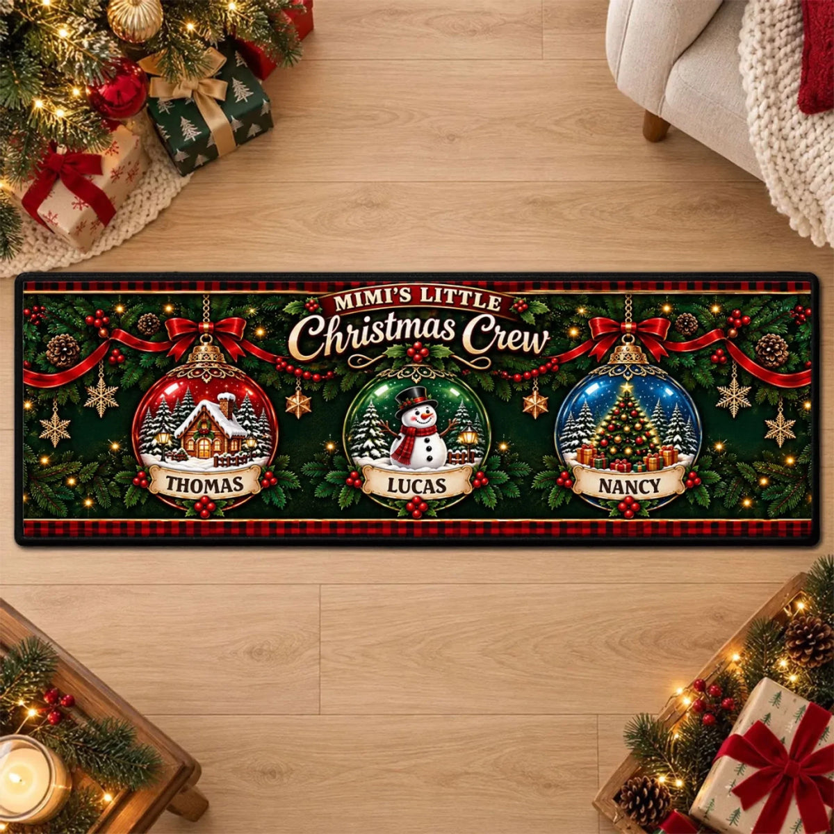 Our Little Snow Globe personalized runner rug