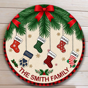Our Family Custom Names Stocking Christmas Decor - Personalized Wood Sign