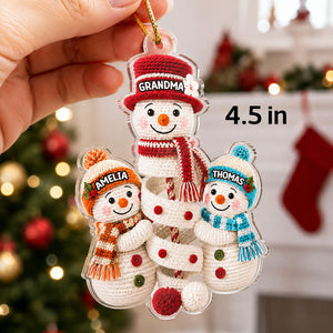Cute Snowman Grandma & Grandkids Personalized Acrylic Ornament 2