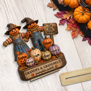 Grandma Grandpa's Pumpkin Patch Scarecrow - Personalized 2-Layered Wooden Plaque - Halloween Fall Decor for Her