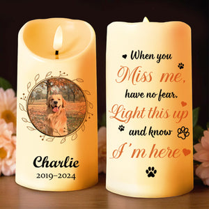 Miss Me Light Up Candle With Dog Photo And Paw Prints - Personalized Custom LED Candle - PET076_LECA