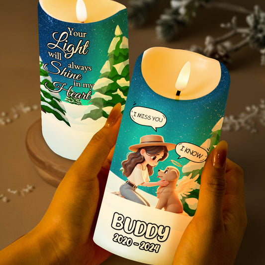 Your Light Will Always Shine in My Heart Woman and Dog - Personalized Custom LED Candle - PME007_LECA