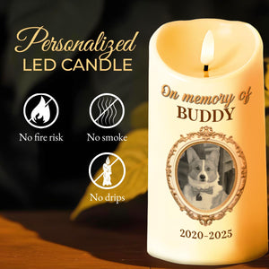 In Memory Of A Beloved Pet With Paw Prints And Photo - Personalized Custom LED Candle - PME079_LECA