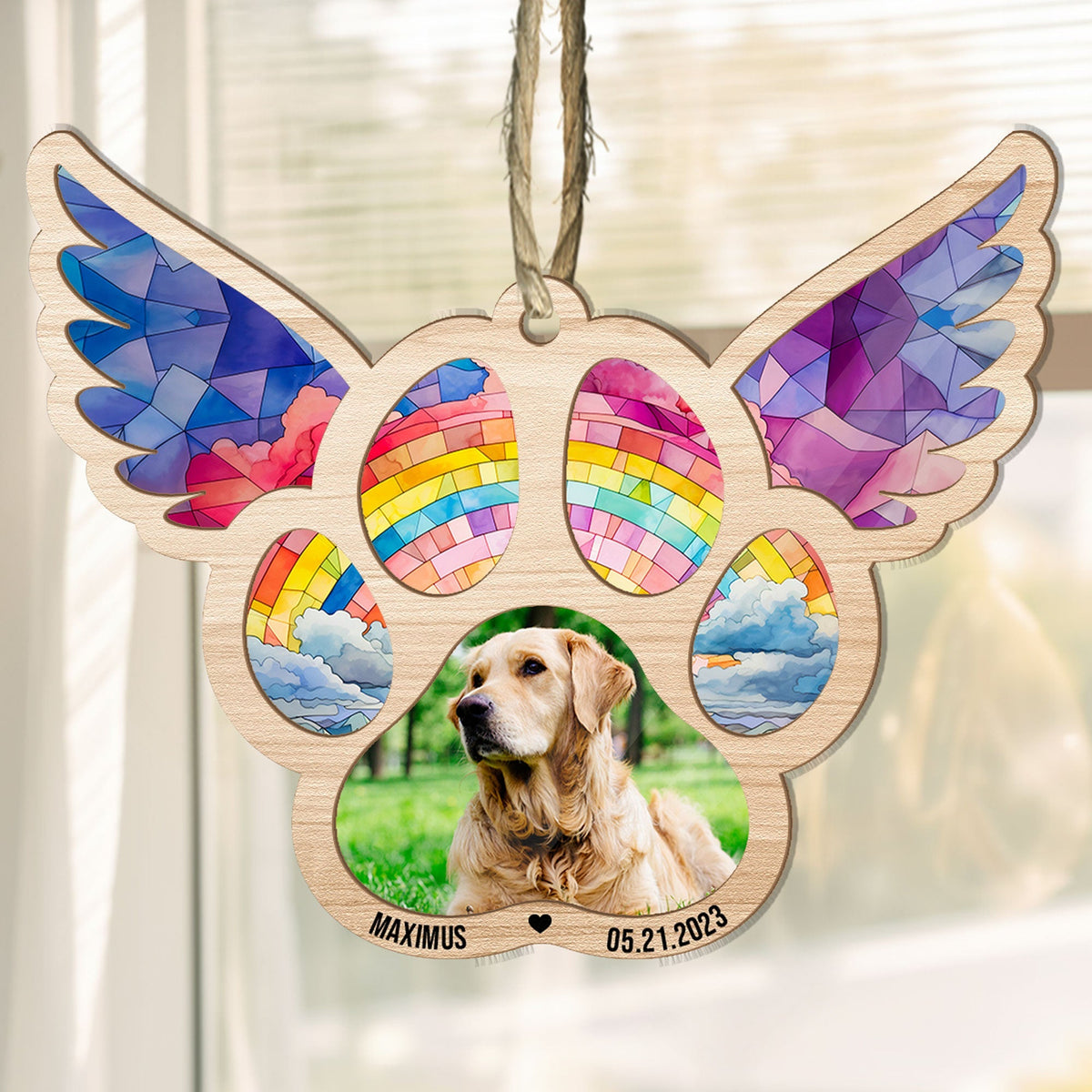 Pawprints On Hearts - Personalized Suncatcher Photo Ornament
