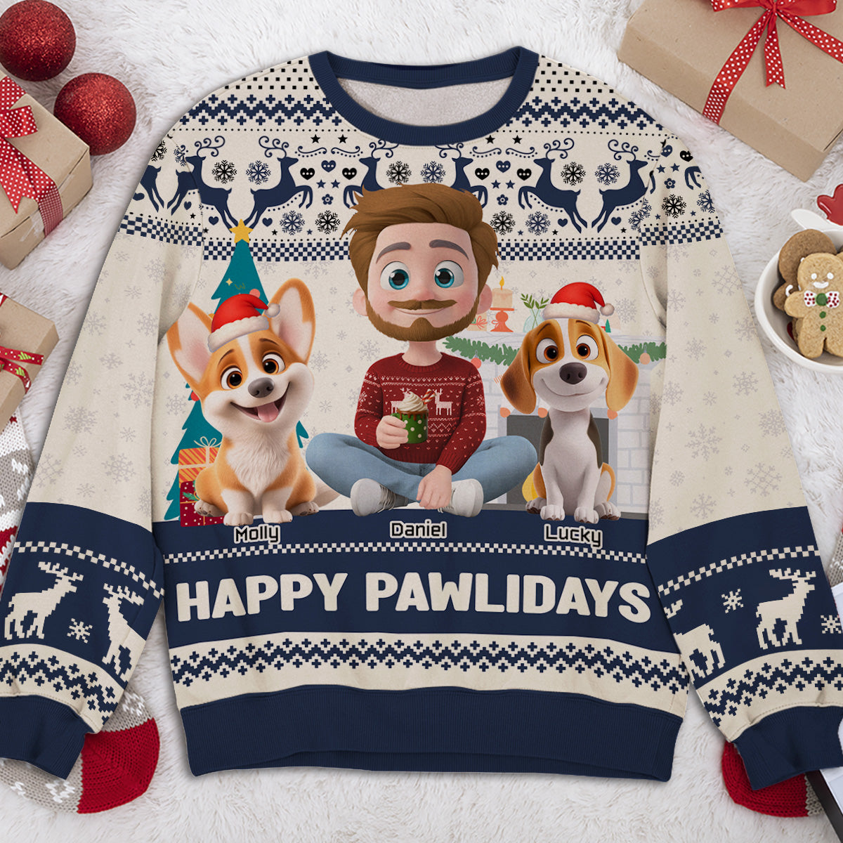 Happy Pawlidays To You Cartoon - Personalized All-Over-Print Sweatshirt