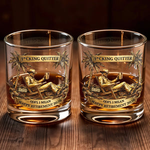Effing Quitter Happy Retirement Palm Trees and Relaxation - Personalized Custom Whiskey Glass - RETIRE031_RWG