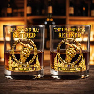 The Legend Has Retired, Hand with Cigar - Personalized Custom Whiskey Glass - RETIRE032_RWG