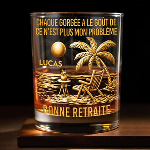 Chaque Gorgée A Le Goût De Ce N'est Plus Mon Problème Palm Tree Beach - Personalized Custom Whiskey Glass - RETIRE045_RWG
