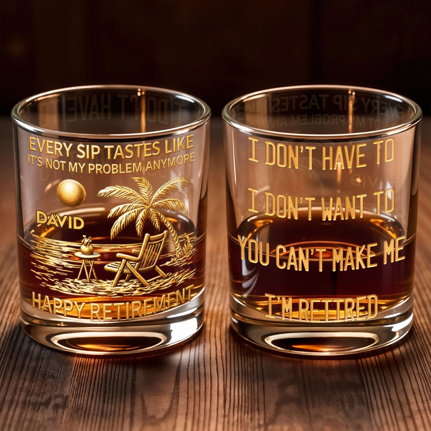 Every Sip Tastes Like It's Not My Problem Palm Tree Beach Retirement - Personalized Custom Whiskey Glass - RETIRE059_RWG