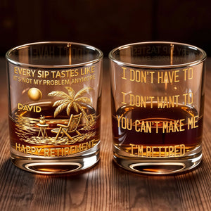 Every Sip Tastes Like It's Not My Problem Palm Tree Beach Retirement - Personalized Custom Whiskey Glass - RETIRE059_RWG