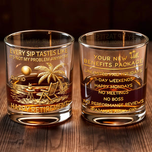Every Sip Tastes Like It's Not My Problem Anymore Palm Tree Retirement - Personalized Custom Whiskey Glass - RETIRE077_RWG